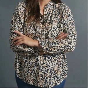 Anthropologie Maeve Katia Leopard Print Ruffled Button Down Blouse